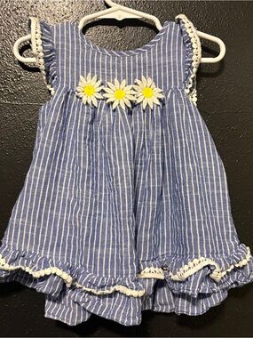 Good Lad Blue Striped Daisy Trim Girls' Dress 24M